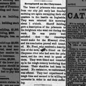Freel assists with capture of escapees - Aug 1881